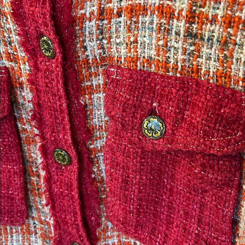 POL Pink Tweed Blazer Jacket Boxy Fit Orange Shacket‎ Medium